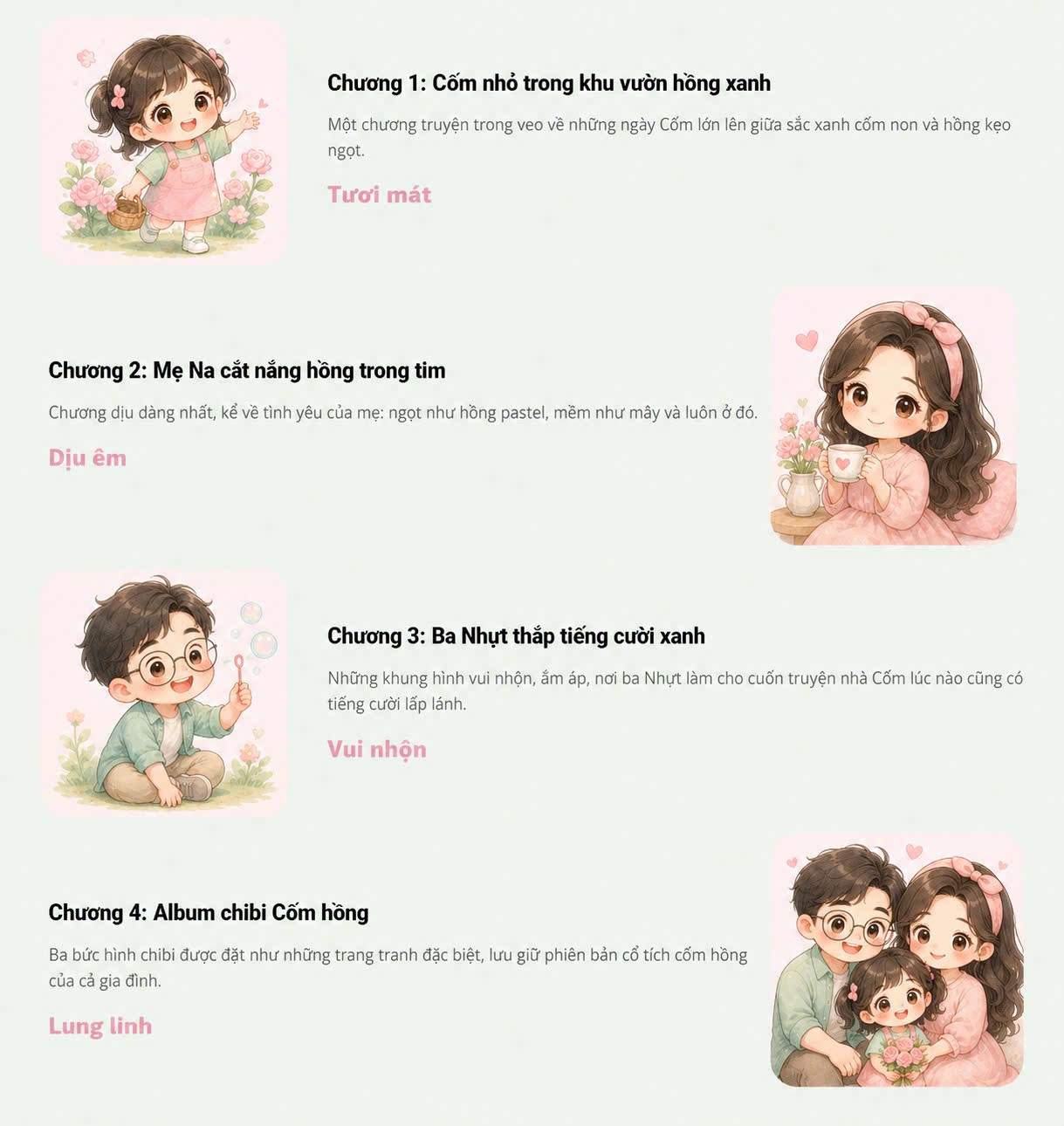 Các chương trong cuốn truyện nhà Cốm